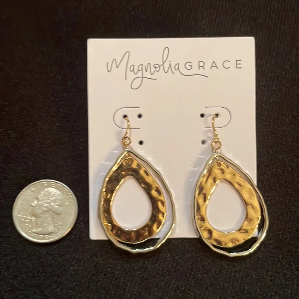 Silver/Gold Teardrop Earrings - Picture 3 of 4